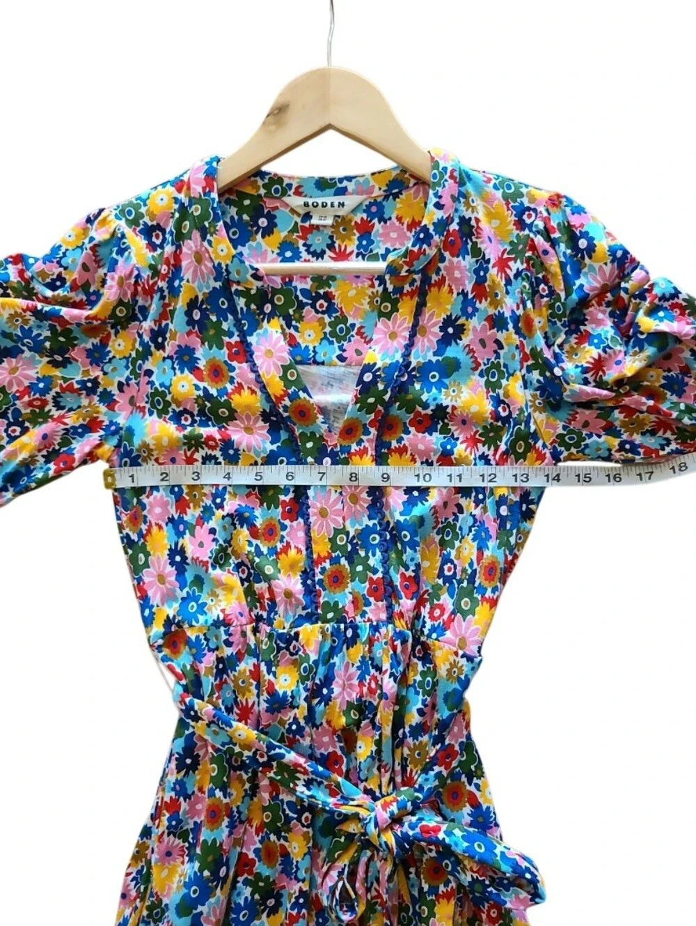 Boden Sofia Trim Jersey Midi Dress Floral Pink Multicolor Belred Waist Pockets - Picture 15 of 16